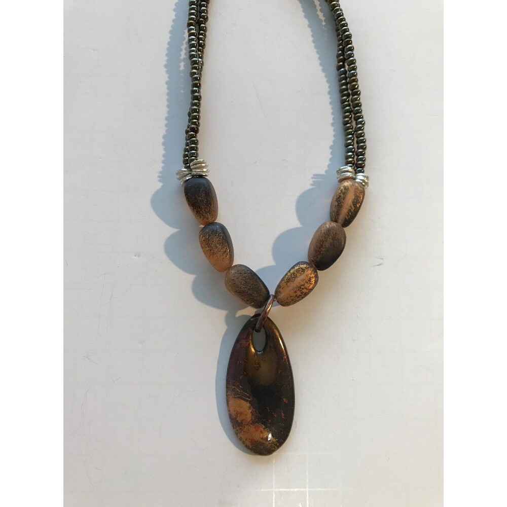 CHICO'S Brown & Copper Tone Pendant Necklace Metallic Beads